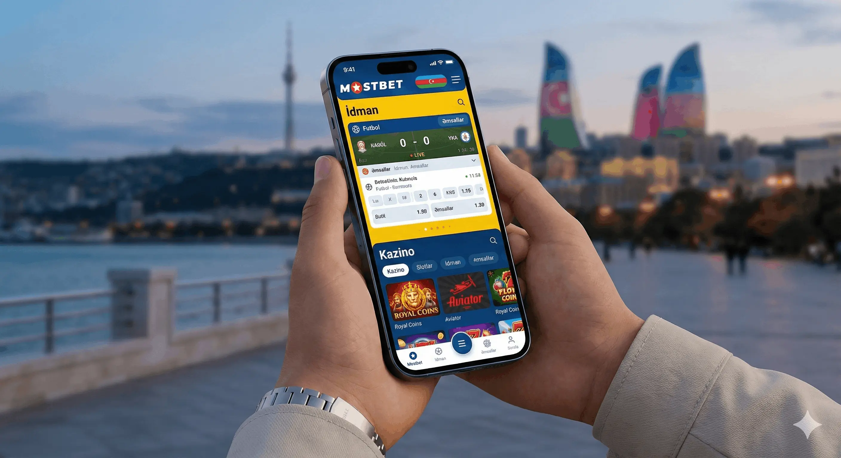 Mostbet Azerbaijan mobil tətbiqinin Azərbaycan dilində istifadəçi interfeysi